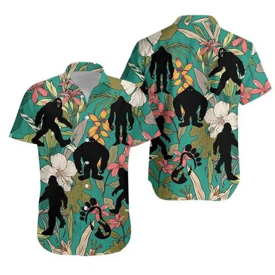 Bigfoot Hawaii Shirt Bigfoot Silhouette Footprints Hawaiian Aloha Shirt