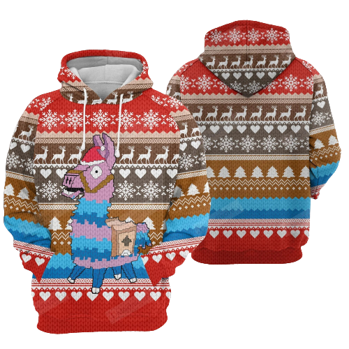 Llama Christmas Hoodie Llama Xmas Christmas Pattern Red Blue Hoodie