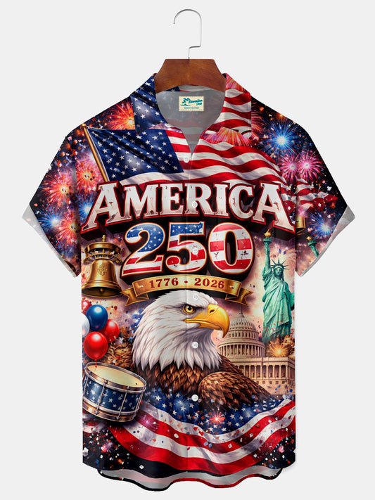 Alohadaddy® Hawaiian Retro Flag 250th Anniversary Print Men's Button-Down Short-Sleeve Shirt Big & Tall