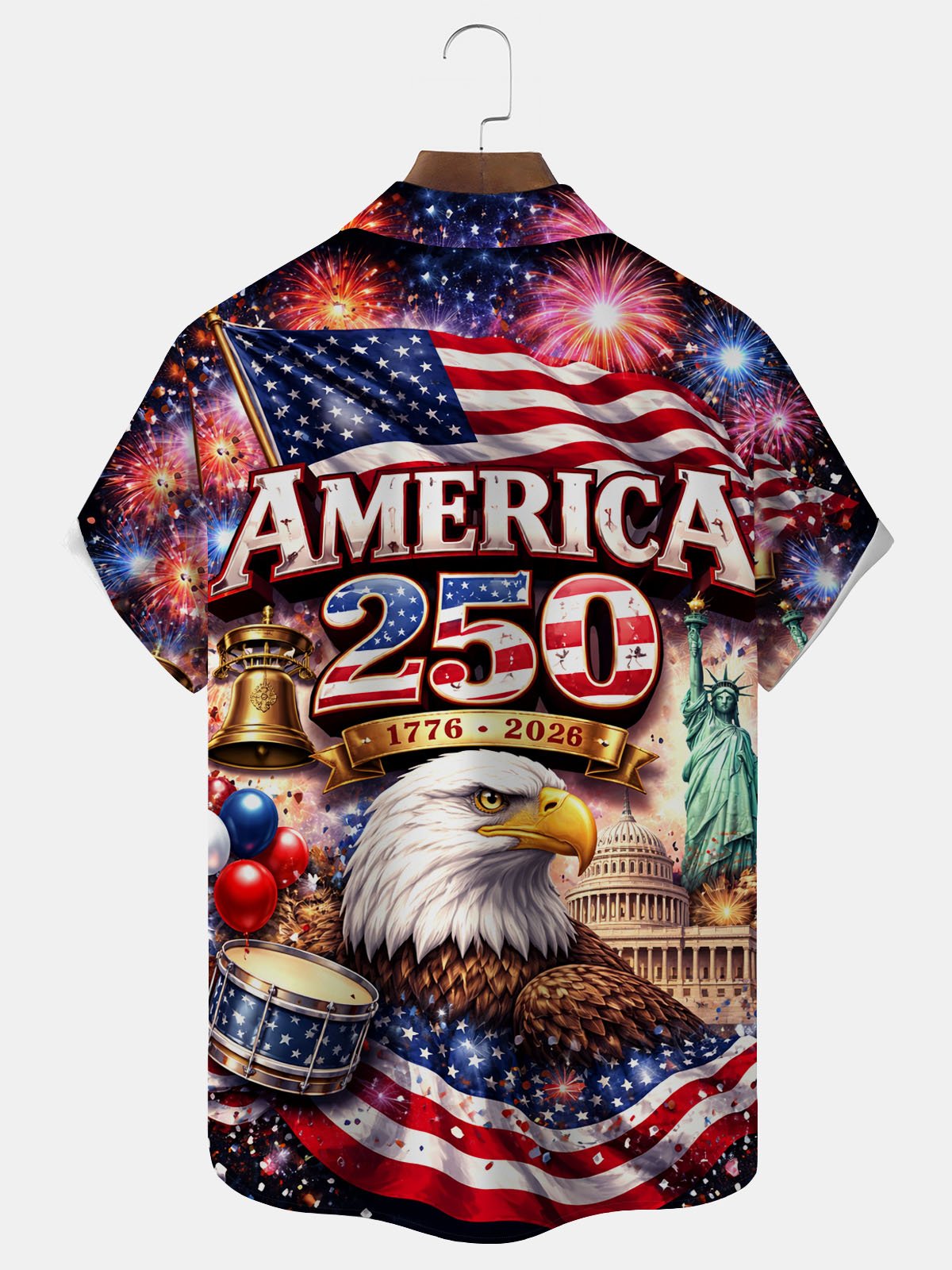 Alohadaddy® Hawaiian Retro Flag 250th Anniversary Print Men's Button-Down Short-Sleeve Shirt Big & Tall