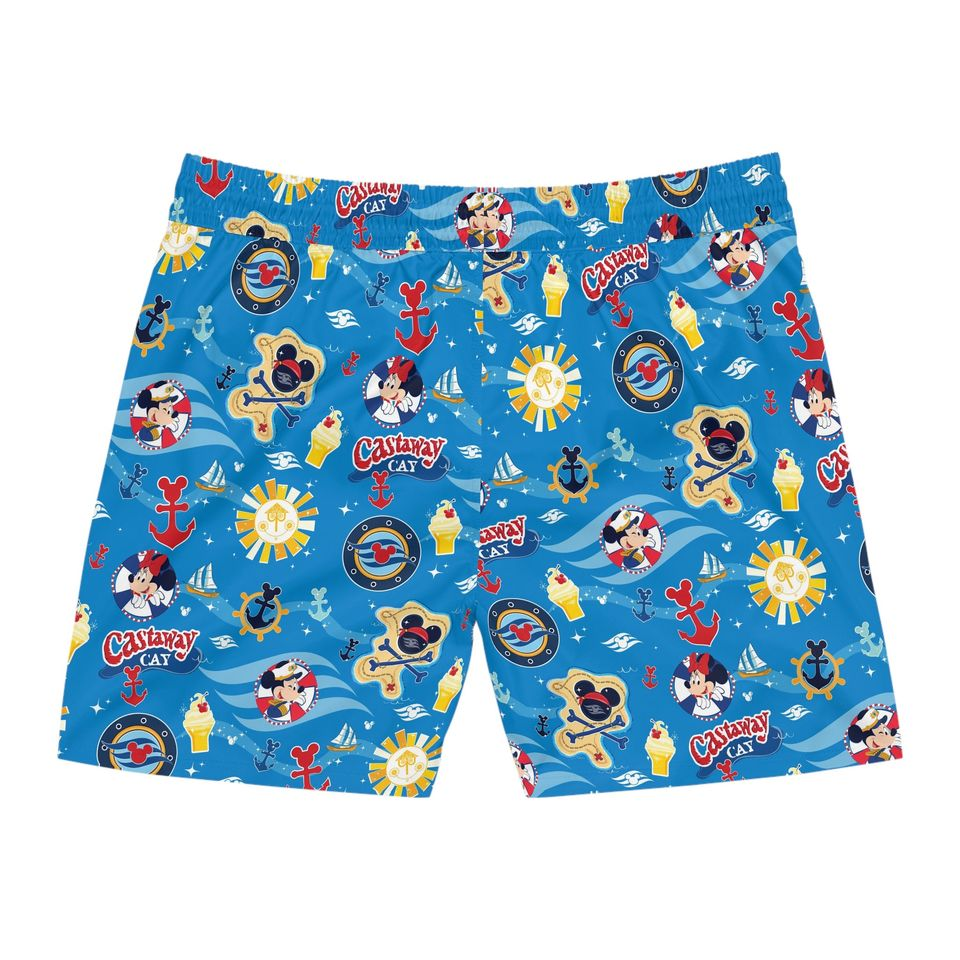 Disney Shorts Disney Castaway Cay Mickey Mouse Pattern Beach Shorts Blue