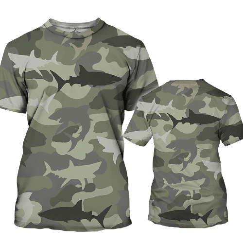 Shark T-shrt Shark Silhouette Camouflage Black Grey T-shirt Hoodie Apparel Adult Full Print Unisex