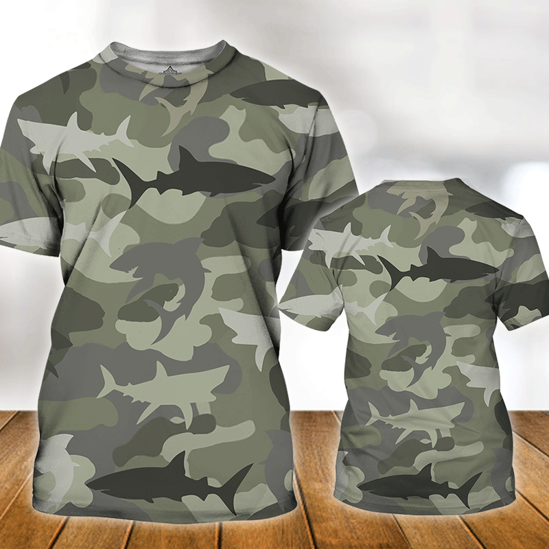 Shark T-shrt Shark Silhouette Camouflage Black Grey T-shirt Hoodie Apparel Adult Full Print Unisex