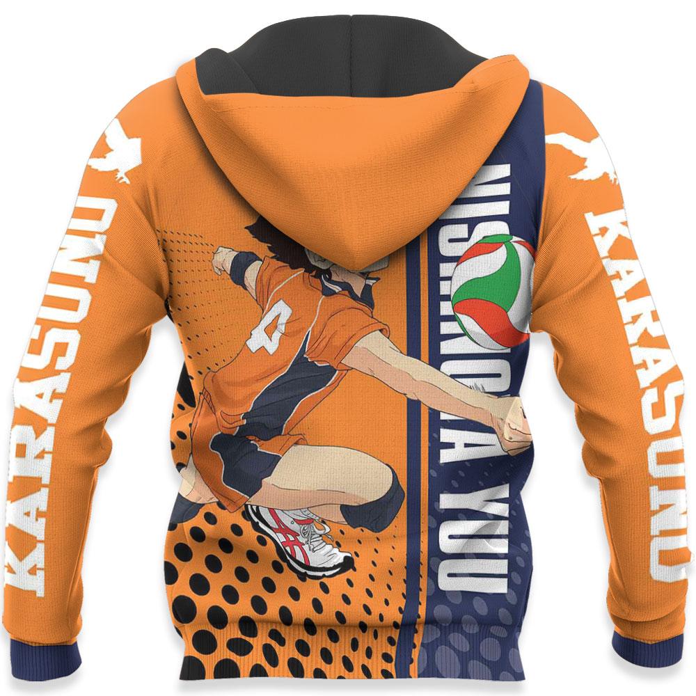 Haikyuu Hoodie Karasuno Nishinoya Yuu Playing Volleyball Orange Blue Hoodie Anime Hoodie