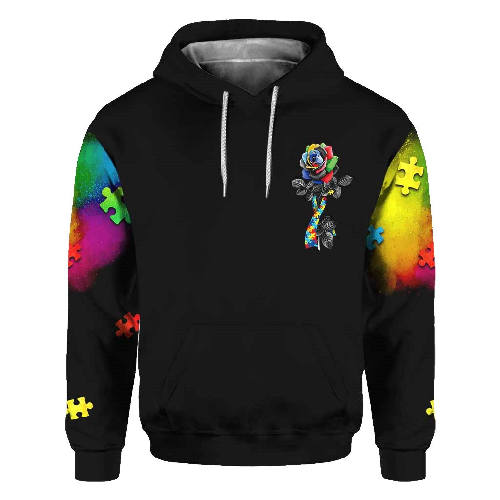 Autism Hoodie Accept Understand Love Rose Graphic T-shirt Black Unisex