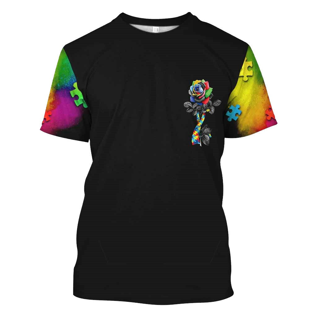 Autism Hoodie Accept Understand Love Rose Graphic T-shirt Black Unisex