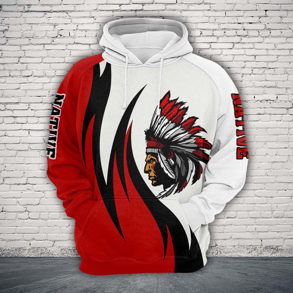 Gifury Native American Hoodie Native American Chief Red White Hoodie Native American Apparel 2022