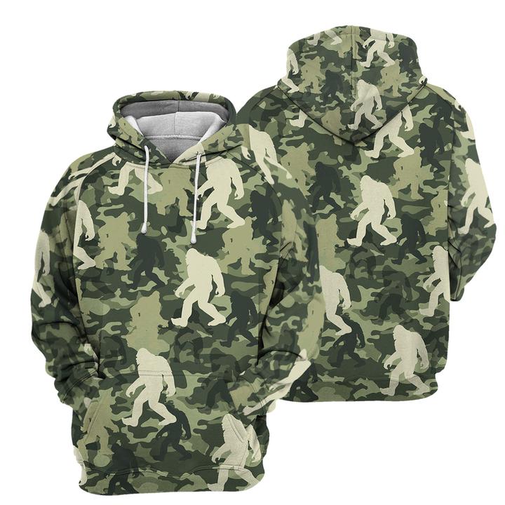 Bigfoot Hoodie Bigfoot Camouflage White Green Pattern Hoodie Apparel Adult Unisex Full Print