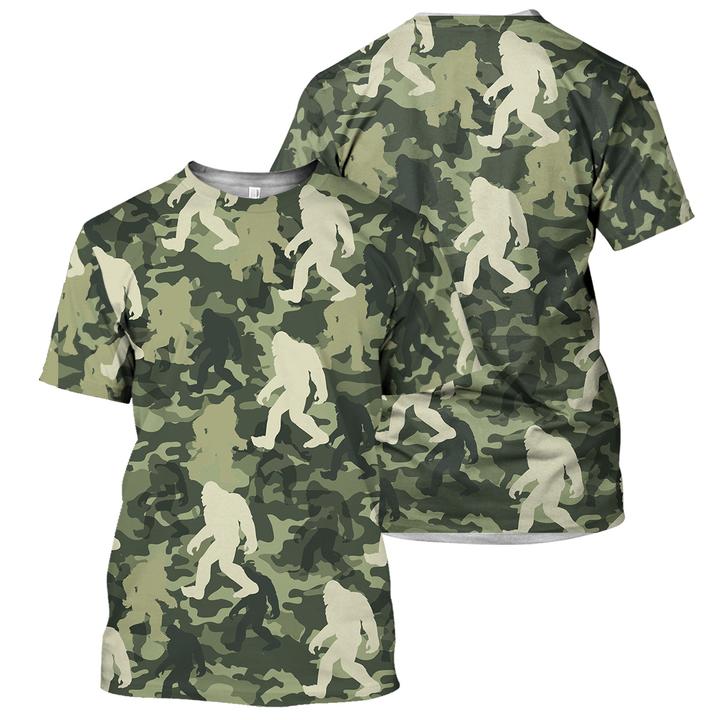 Bigfoot Hoodie Bigfoot Camouflage White Green Pattern Hoodie Apparel Adult Unisex Full Print