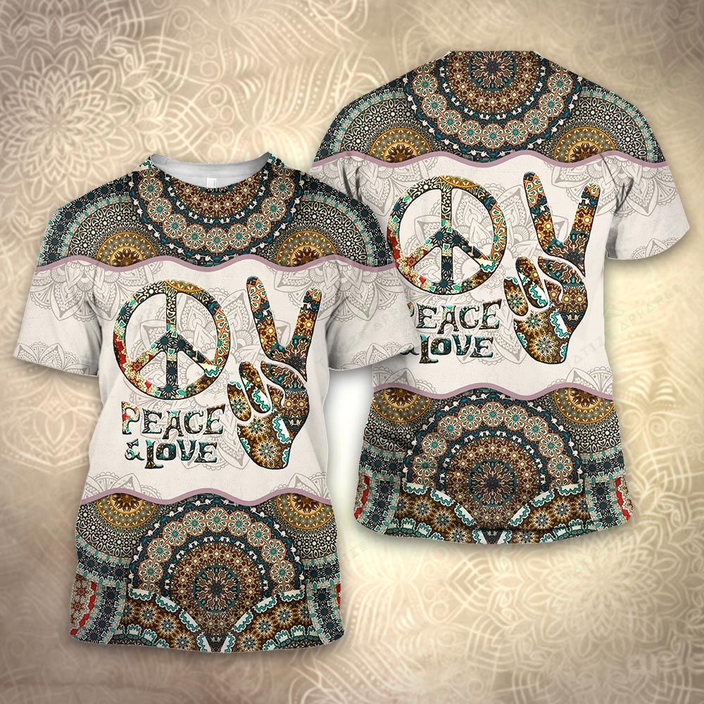 Hippie Hoodie Peace Sign Hand Mandala Green White T-shirt Hoodie Adult Unisex Full Print