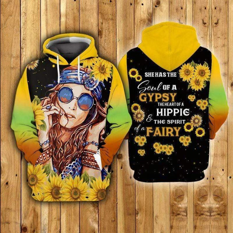 Hippie Hoodie She Has The Soul Of A Gipsy Heart Of A Hippie Spirit Of A Fairy Yellow Hoodie Women Adult Full Print