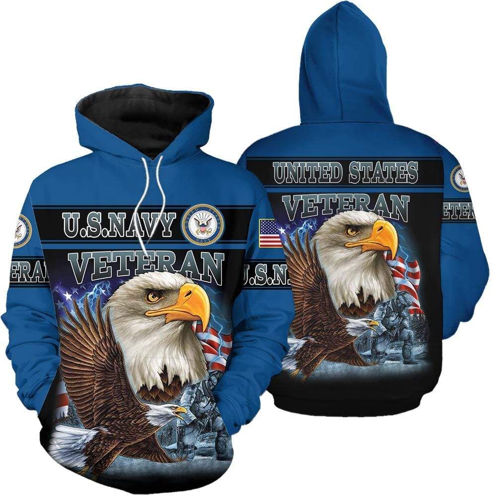 Veteran Hoodie Soldier US Navy Eagle American Flag Blue Apparel Memorial Day Hoodie