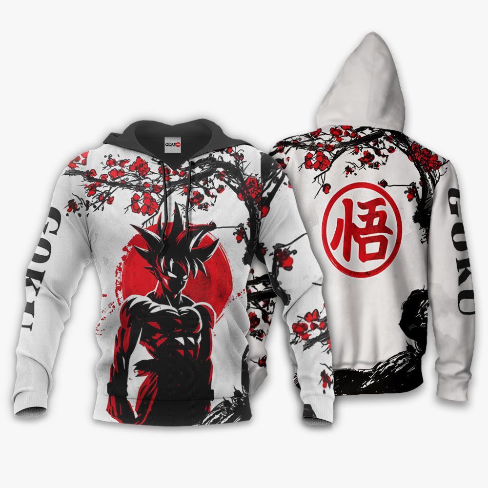 Dragon Ball Hoodie Goku Cherry Blossom Japanese Style Black White Hoodie Dragon Ball Apparel For Fan