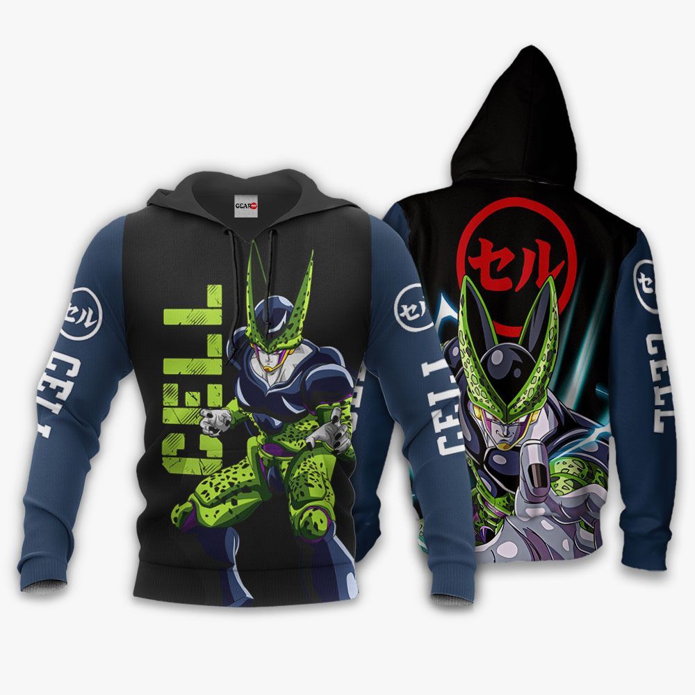 Dragon Ball Z Hoodie Cell Character Black Blue Hoodie Apparel