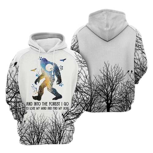 Bigfoot Hoodie Bigfoot And Into The Forest I Go Black Forest White Hoodie Apparel Adult Unisex Full Print