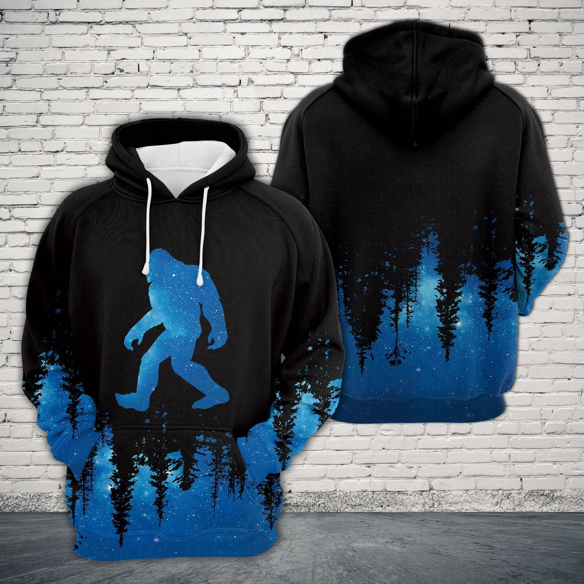 Bigfoot Hoodie Bigfoot In The Forest Clearly Night Sky Black Blue Hoodie Men Women Adult Full Print