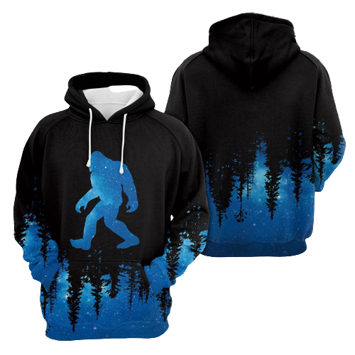 Bigfoot Hoodie Bigfoot In The Forest Clearly Night Sky Black Blue Hoodie Men Women Adult Full Print