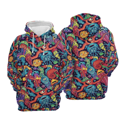 Alien Hoodie Alien Doodle Art Blue Red Hoodie Apparel Adult Full Print