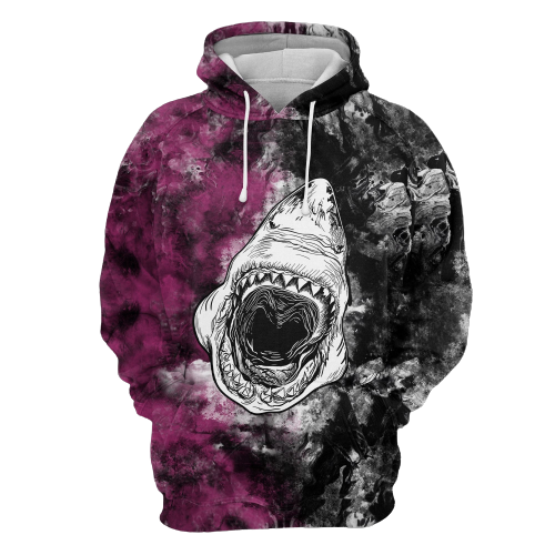 Shark Hoodie Great Shark Scary Smoke Black Pink Hoodie Shark Week Gift Adult Unisex Full Print