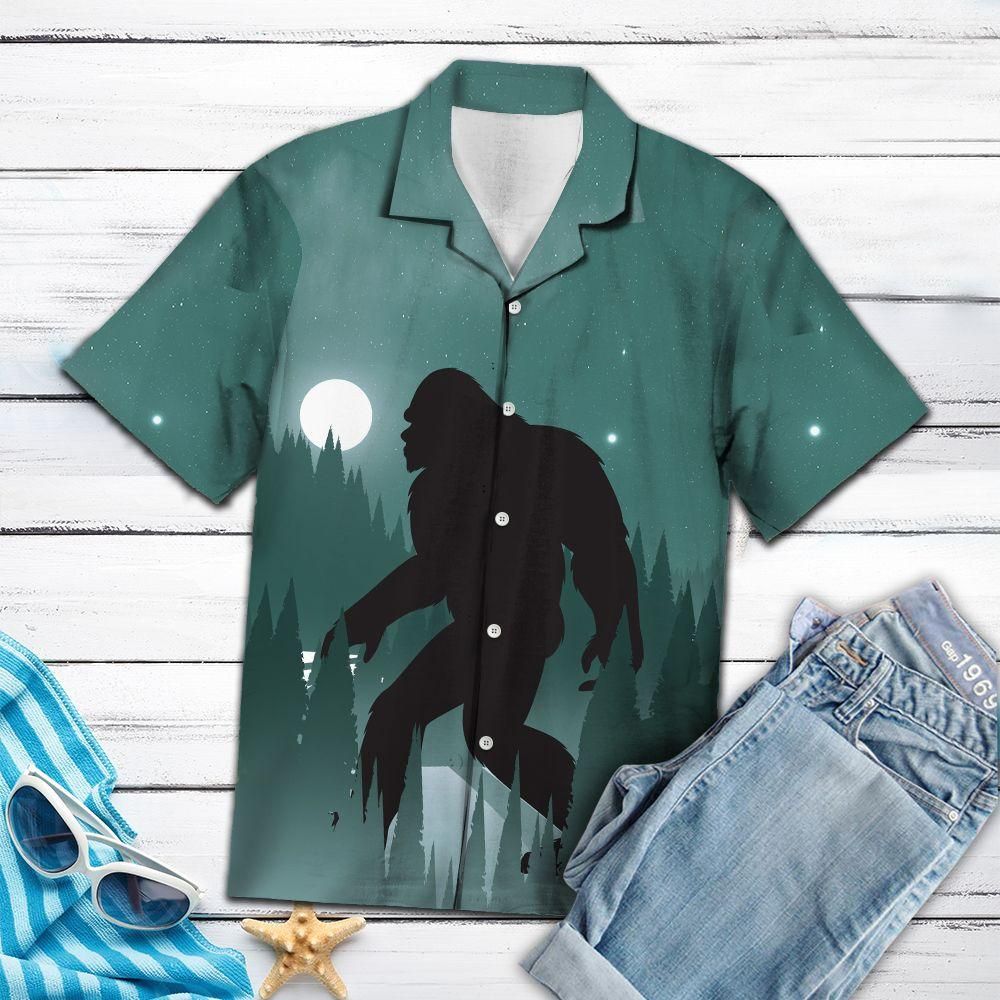Bigfoot Hawaii Shirt Walking Bigfoot In The Forest Green Hawaiian Aloha Shirt