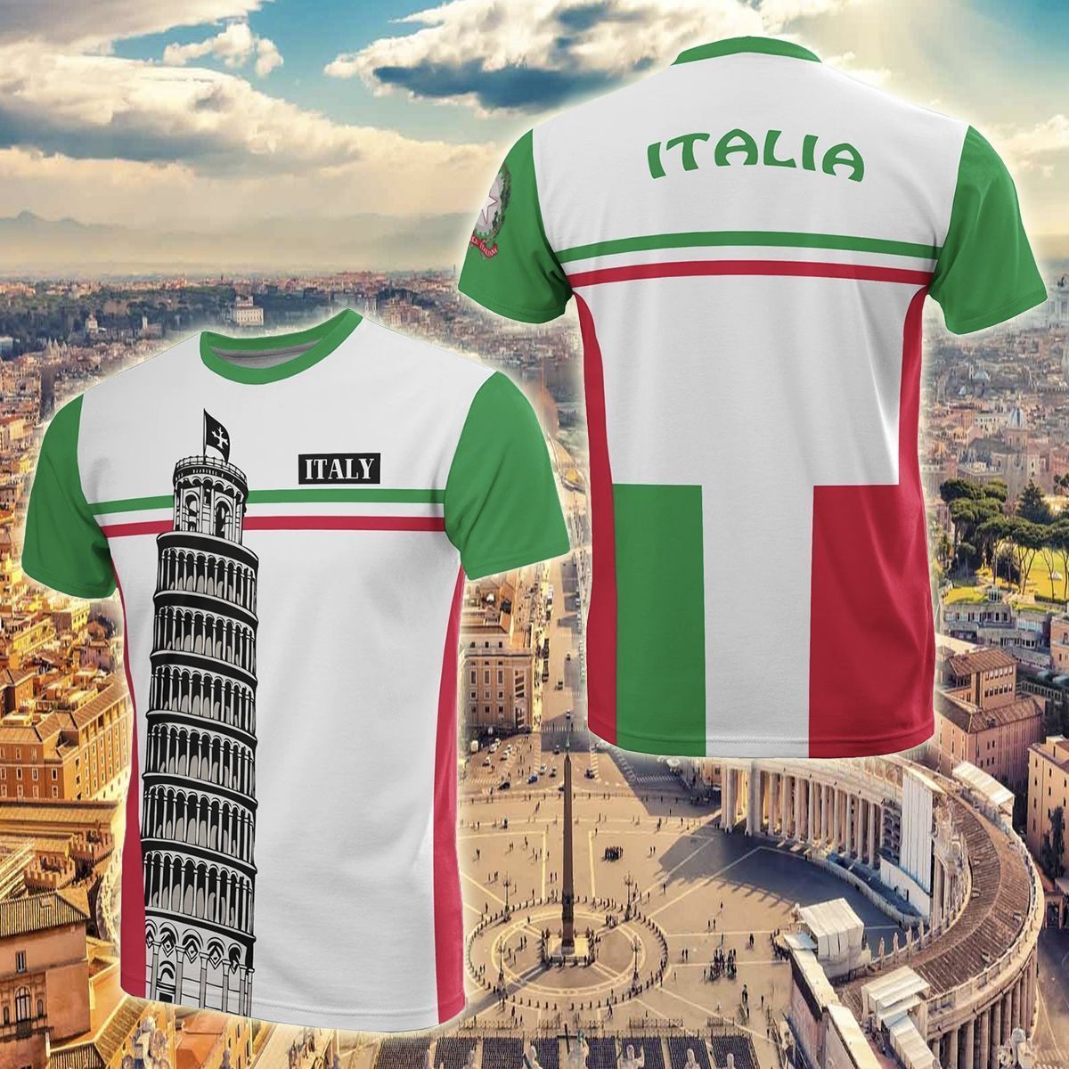 Gifury Italy T-shirt Pisa Tower Italia Flag Color Green Red White T-shirt Italy Apparel 2022