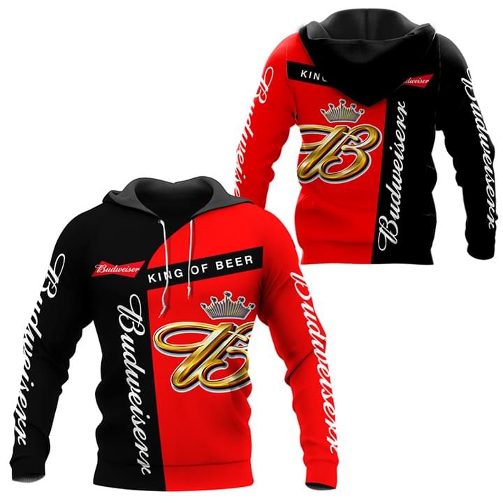 Beer Hoodie Budweiser King Of Beer Black Red Hoodie Apparel For Beer Fan