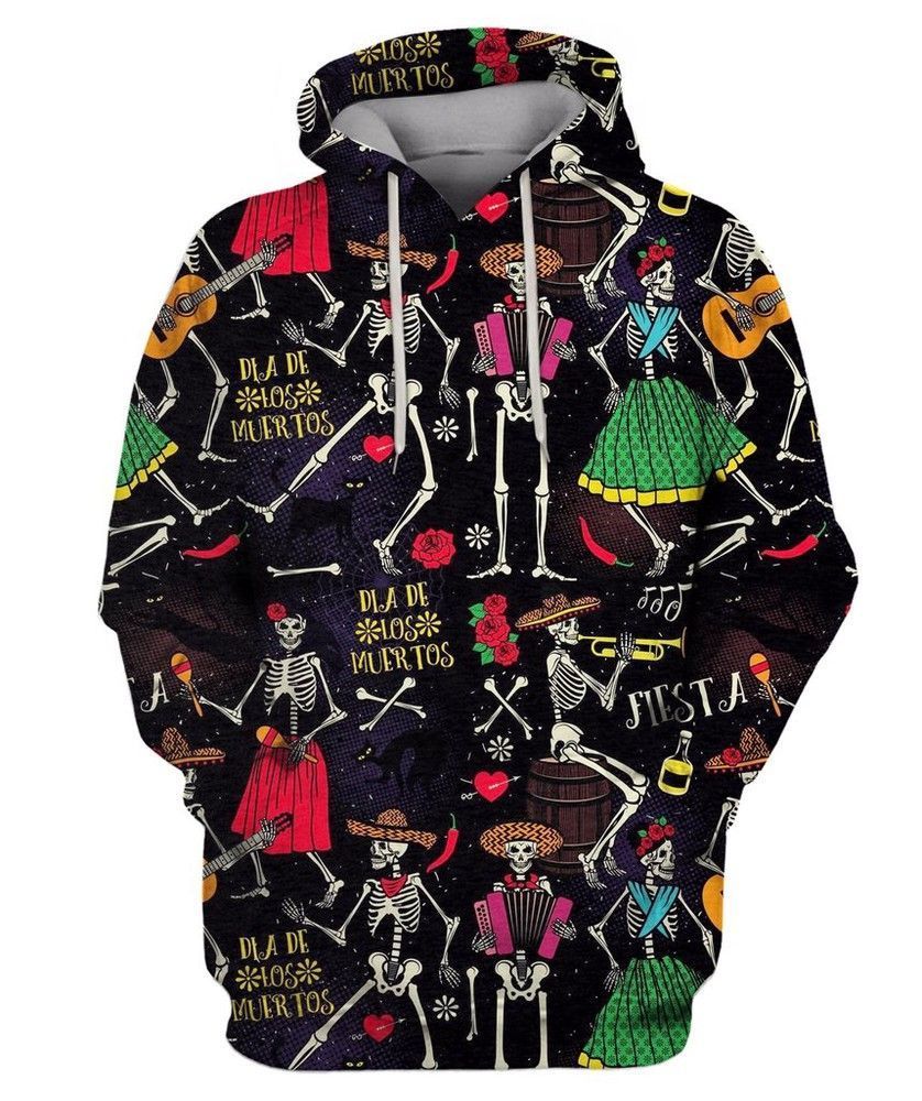 Gifury Skeleton Hoodie Skeleton Apparel Dia De Los Muertos Dancing Skeleton Black Hoodie 2022