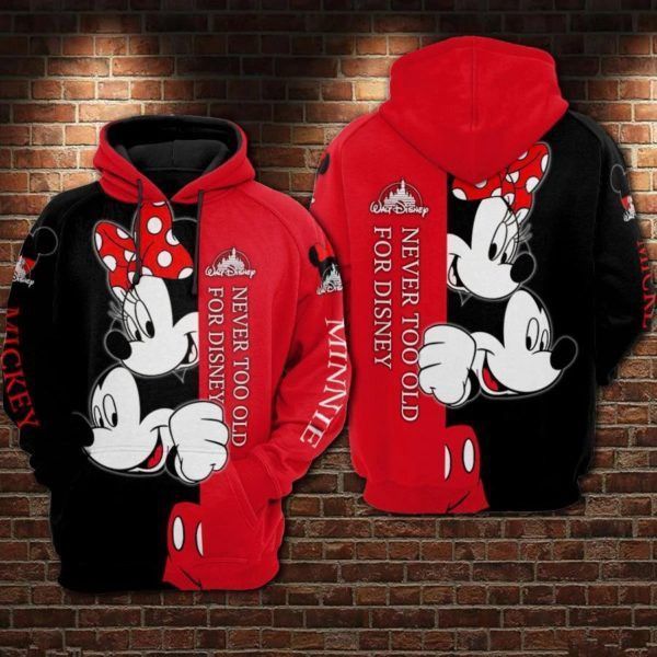 DN Hoodie MN Hoodie Minnie And MN Never Too Old For DN Black Red Hoodie