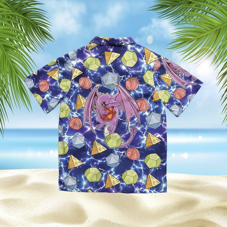  Dungeon And Dragon Hawaii Shirt Dragon Holding Dice Rolling Dice Pattern Blue Hawaiian Aloha Shirt