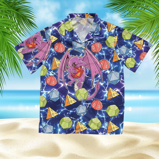  Dungeon And Dragon Hawaii Shirt Dragon Holding Dice Rolling Dice Pattern Blue Hawaiian Aloha Shirt