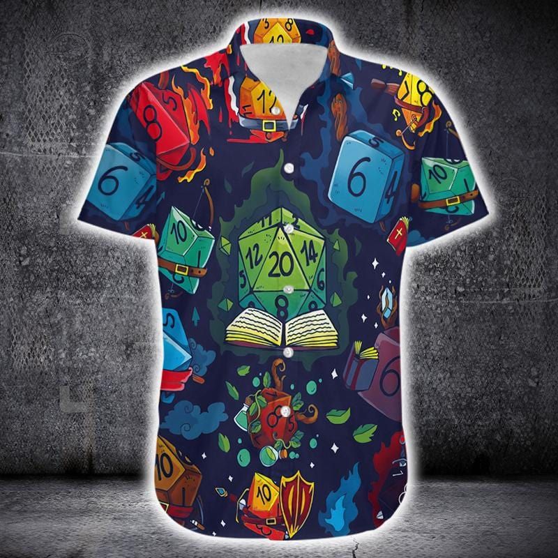  DnD Hawaiian Shirt Rolling Dice Book Pattern Blue Hawaii Aloha Shirt