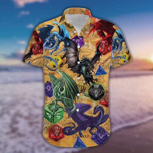  Dungeon And Dragon Hawaii Shirt Vintage Map Dragon Dices Multicolor Hawaii Aloha Shirt