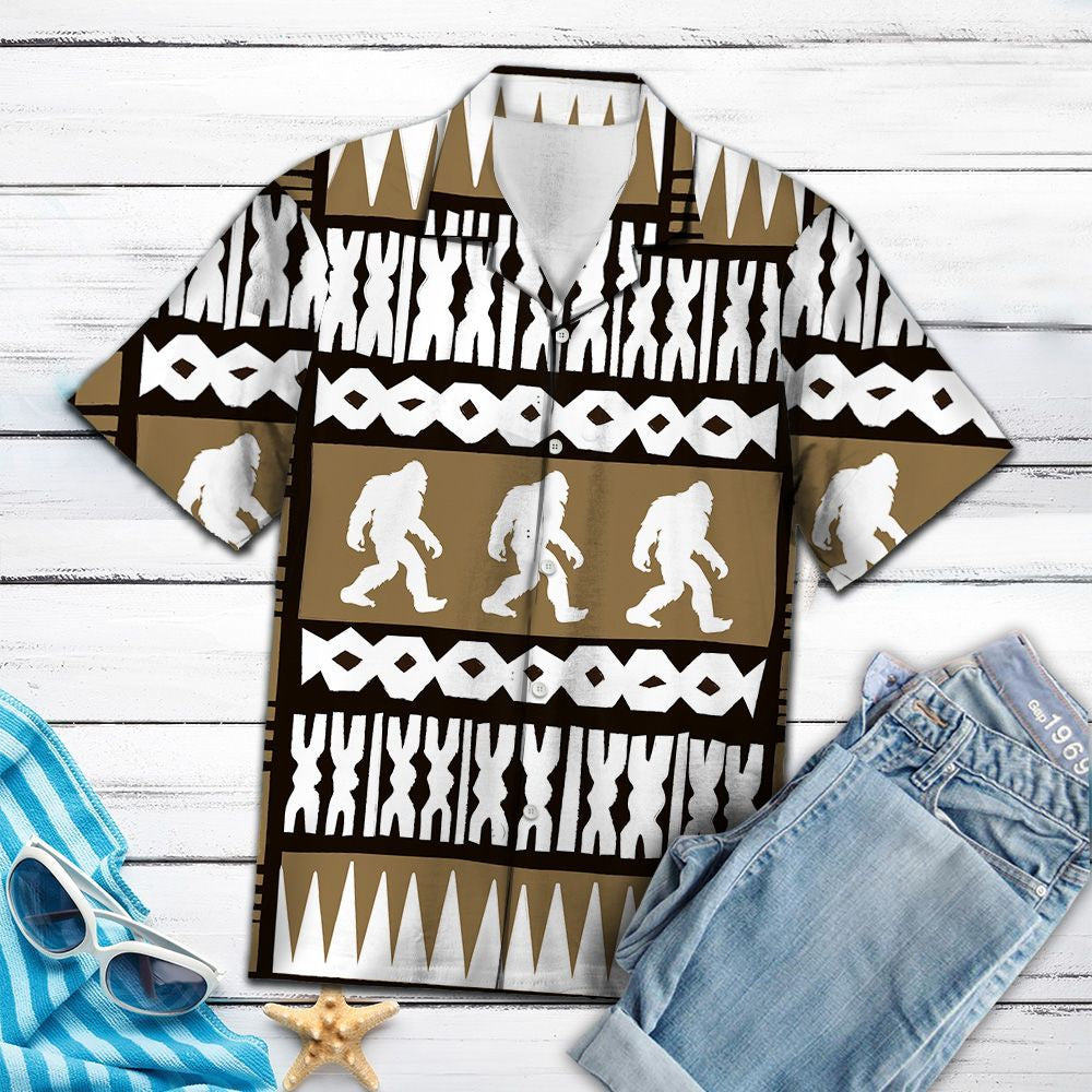 Bigfoot Hawaiian Shirt Bigfoot Retro Brown Pattern Hawaii Aloha Shirt