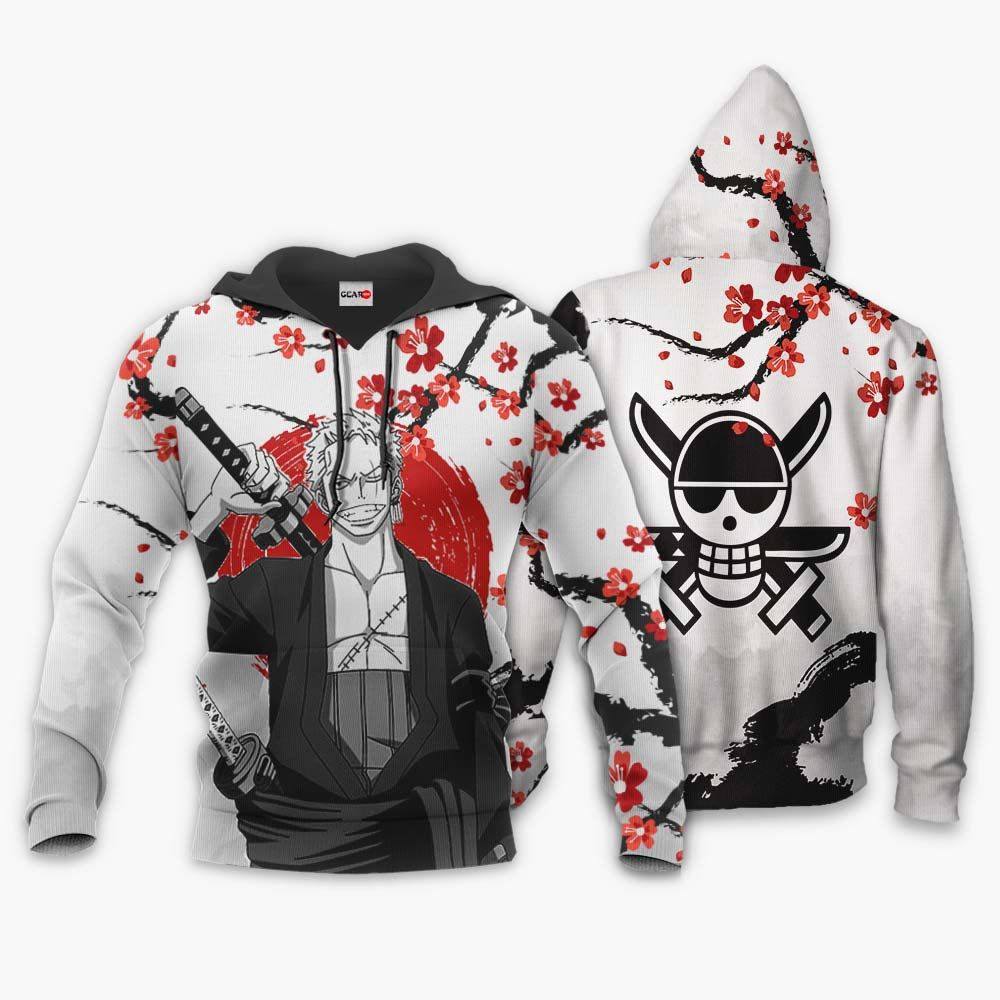 One Piece Hoodie Roronoa Zoro Pirate-Emblem Roronoa Zoro Japanese Style Black White Hoodie