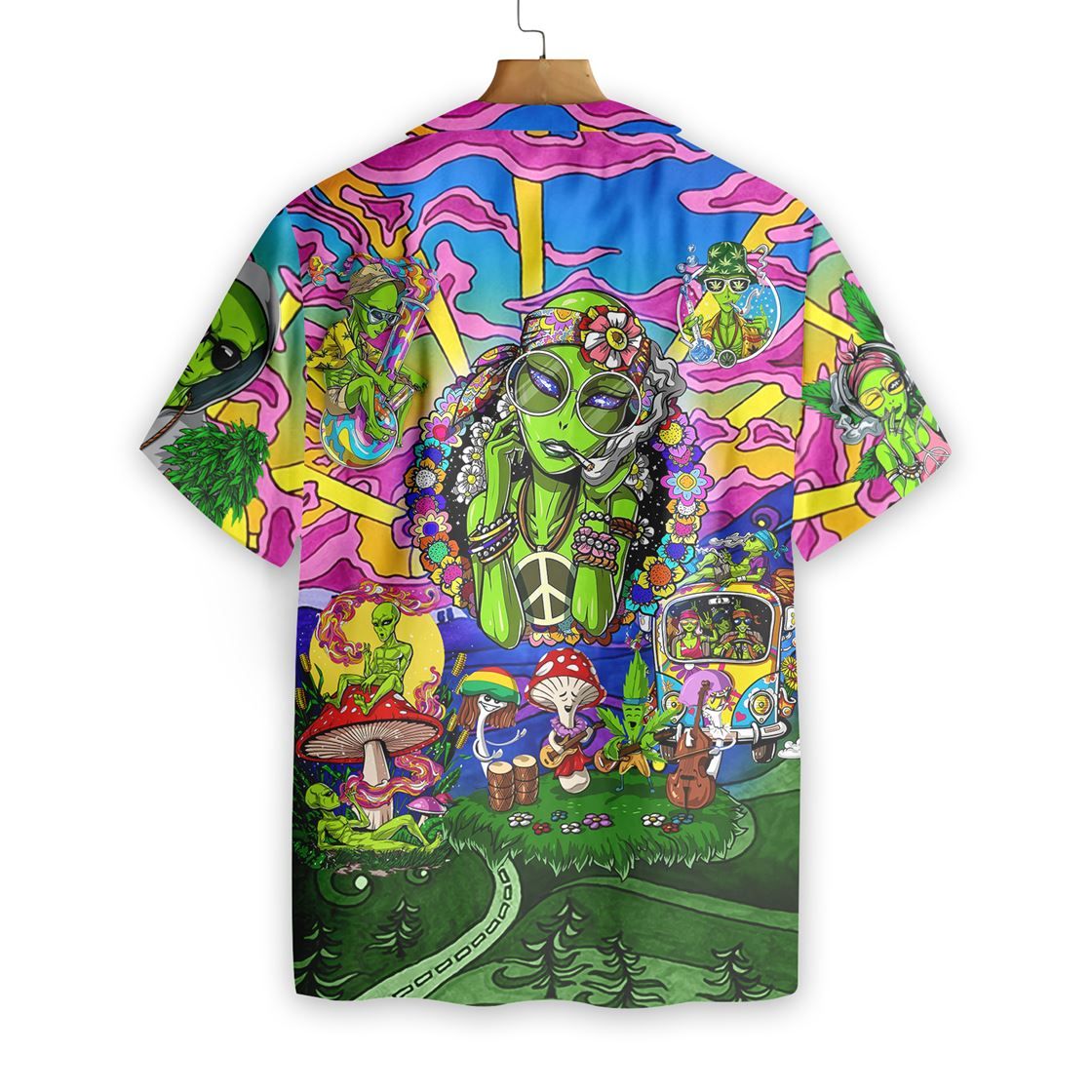 Alien Hawaiian Shirt Hippie Alien Pink Blue Green Hawaii Aloha Shirt