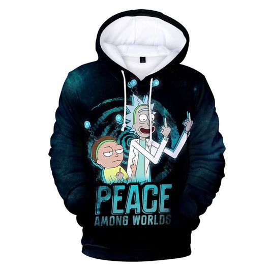 Rick And Morty Hoodie Peace Among World Black Hoodie Apparel