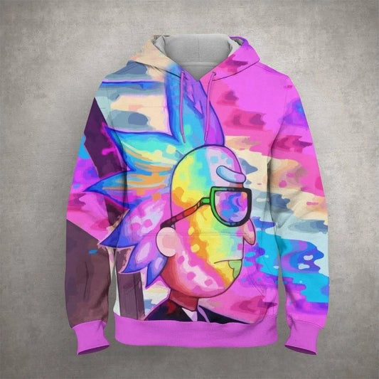 Rick And Morty Hoodie Rick In Black Multicolor Pink Blue Hoodie  Colorful