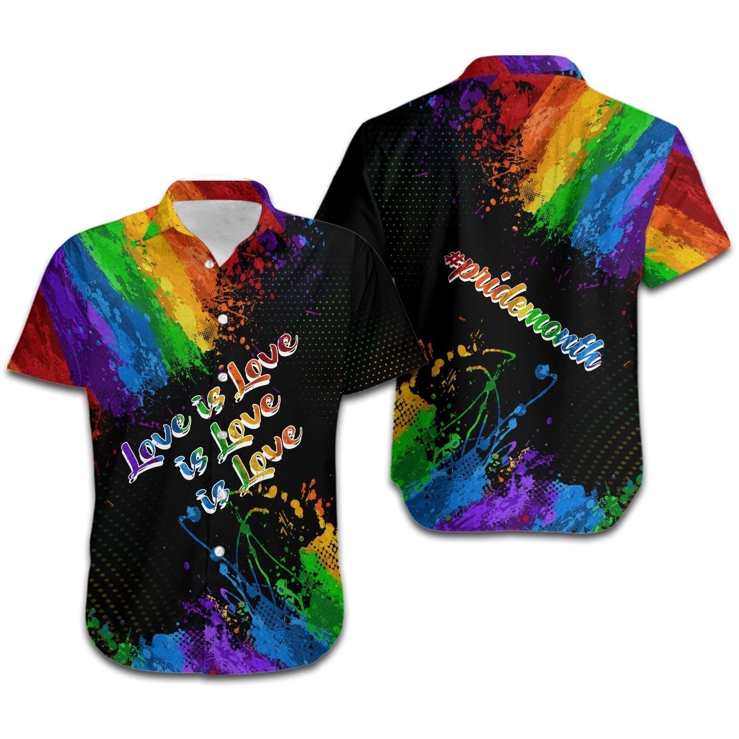 LGBT Hawaiian Shirt Love Is Love Pride Month Rainbow Watercolor Black Hawaii Aloha Shirt