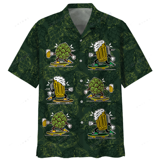 Gifury Beer Hawaiian Shirt Hops And Beer Cups Dark Green Aloha Shirt Beer Hawaii Shirt 2022