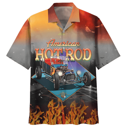  Hot Rod Hawaiian Shirt American Hot Rod Fire Red Grey Hawaii Aloha Shirt