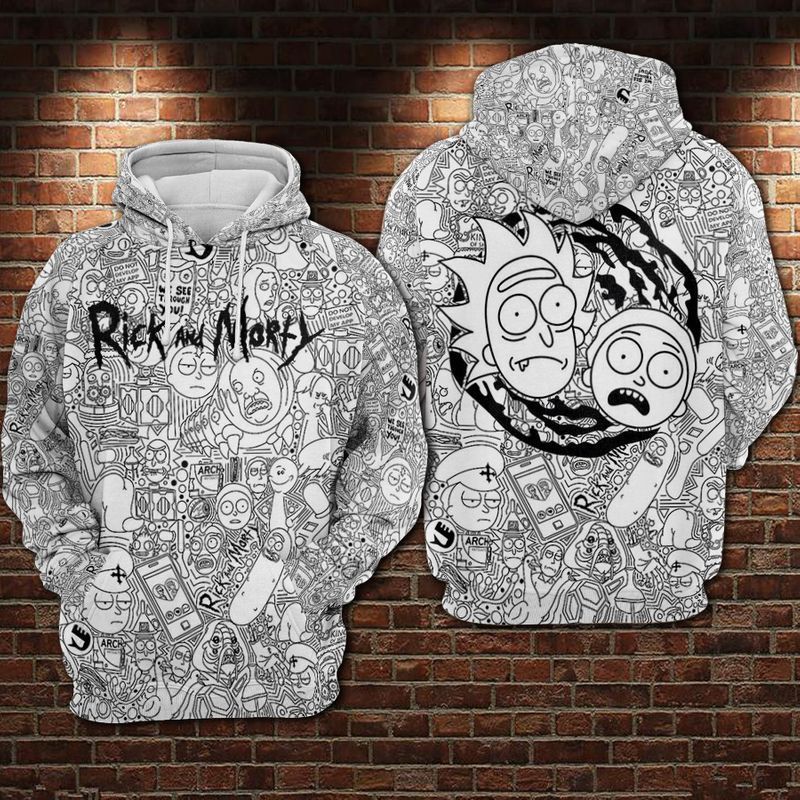 Rick And Morty Hoodie Rick and Morty Doodle Black White Hoodie Apparel