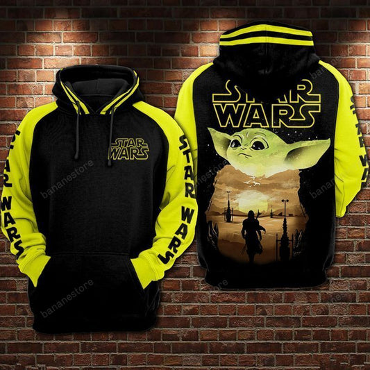 SW Hoodie SW Baby Yoda Mandalorian Yellow Hoodie Apparel