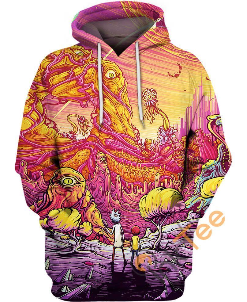 Rick And Morty Hoodie Rick And Morty Strange Planet Pink Yellow Hoodie Apparel
