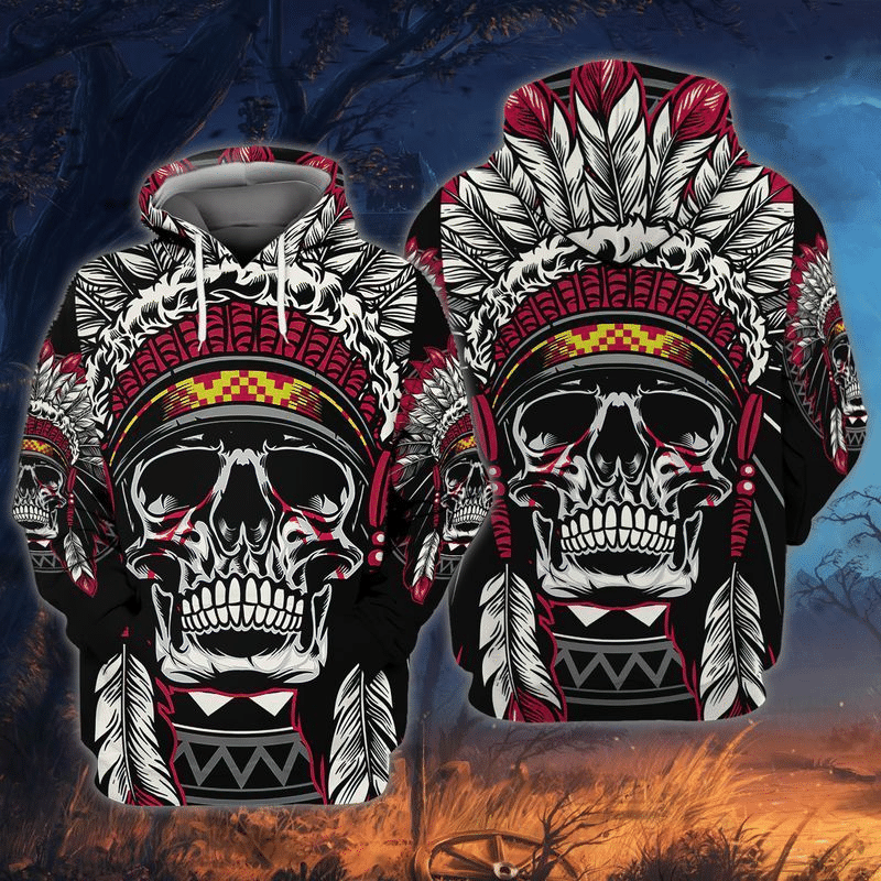 Gifury Native American Hoodie Native American Skull Chief Feathers Indigenous Hoodie Native American Apparel 2022
