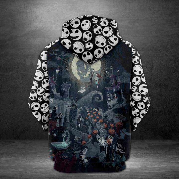 TNBC Hoodie Jack And Sally Spooky Night Jack Skellington Face Pattern Black White Hoodie