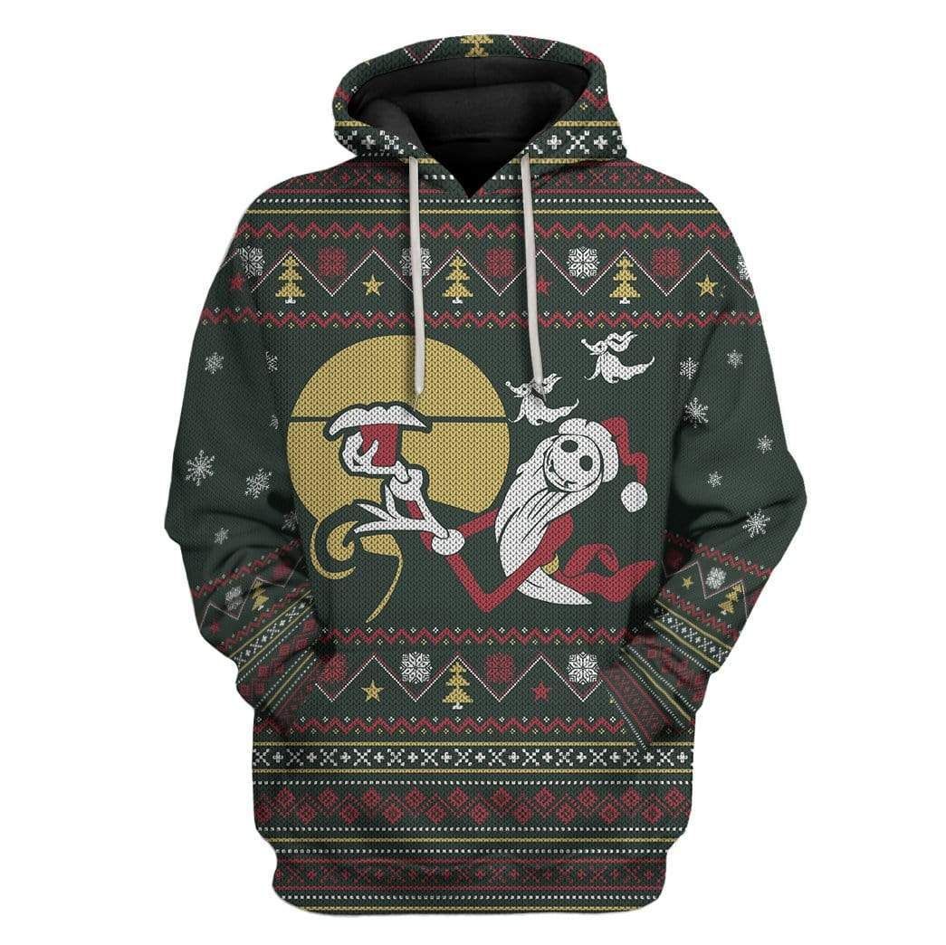 DN Christmas Shirt TNBC Hoodie Jack Skellington Santa Claus Chritmas Pattern Black Hoodie