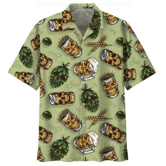 Gifury Beer Hawaiian Shirt Beer Skull Cups Wheats And Hops  Hawaii Shirt Beer Aloha Shirt 2022