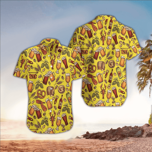 Gifury Beer Hawaiian Shirt Beer Pub And Food Yellow Aloha Shirt Beer Hawaii Shirt 2022