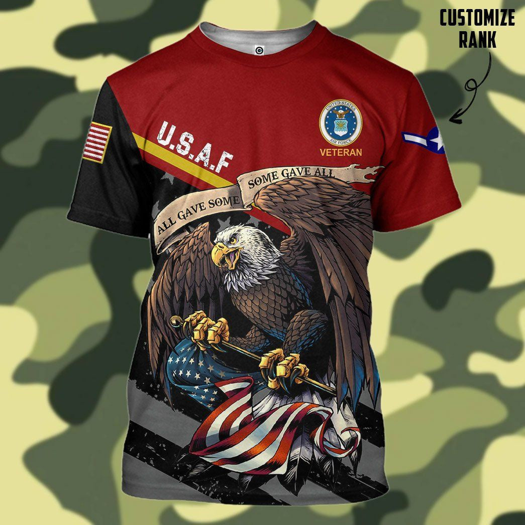 United States Air Force Veteran Red Custom Rank Tshirt Hoodie QT211131Hf