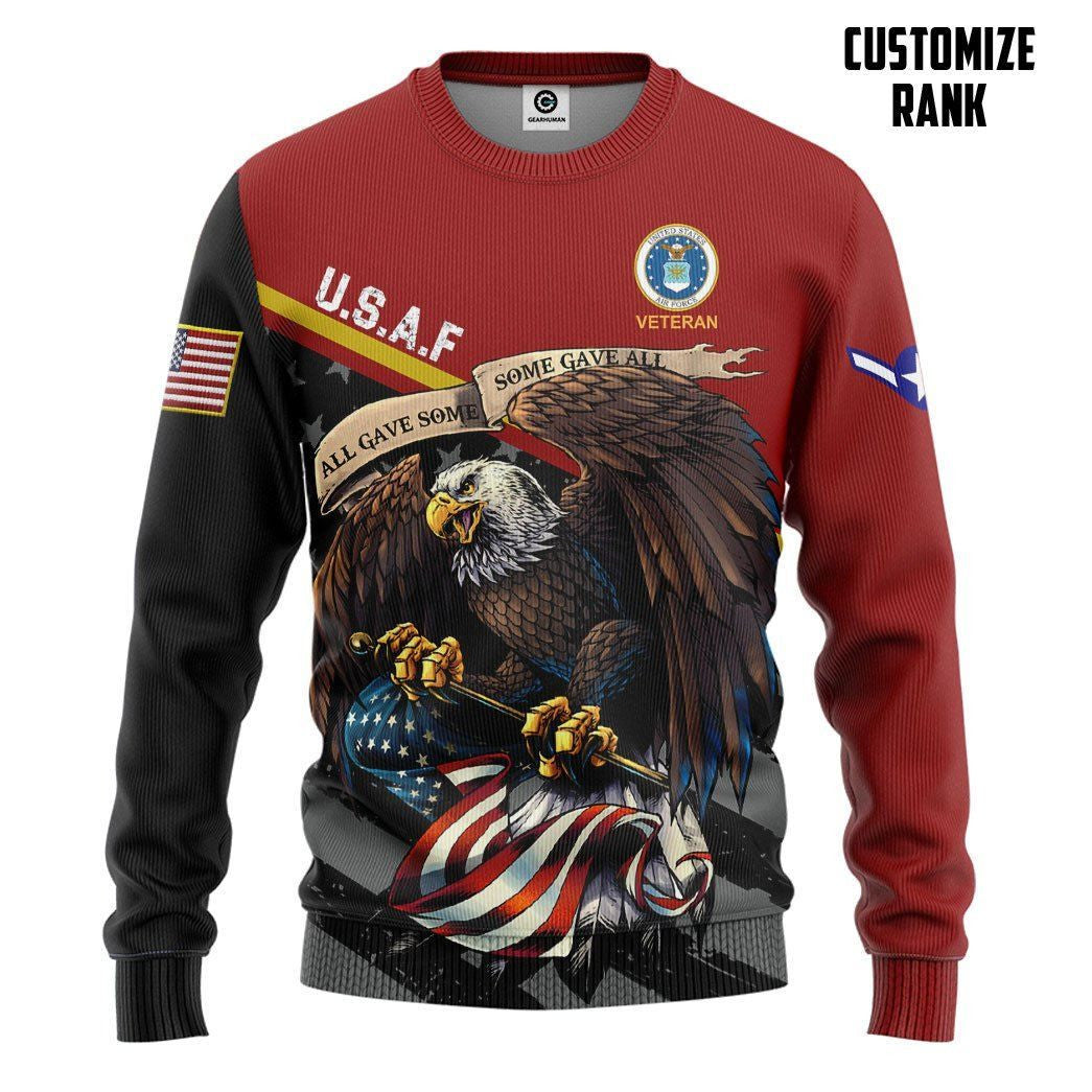 United States Air Force Veteran Red Custom Rank Tshirt Hoodie QT211131Hf